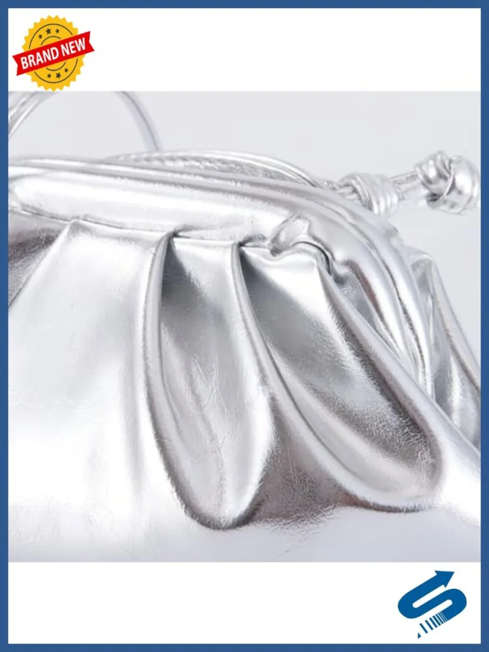Pleated Patent PU Clutch Purse Metallic Vegan Leather Evening Bag with Chain